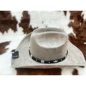 Illuma Taupe Gray Faux Suede Cowboy Hat Silver Studded Band